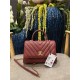 SMALL FLAP BAG WITH TOP HANDLE Chevrons Pattern Grained Calfskin Burgundy Gold Metal High