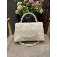 FLAP BAG WITH TOP HANDLE Chevrons Pattern Grained Calfskin Gold Metal High