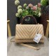 FLAP BAG WITH TOP HANDLE Chevrons Pattern Grained Calfskin Beige Gold Metal High