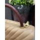 FLAP BAG WITH TOP HANDLE Chevrons Pattern Grained Calfskin Beige Gold Metal High