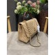 FLAP BAG WITH TOP HANDLE Chevrons Pattern Grained Calfskin Beige Gold Metal High