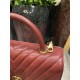 FLAP BAG WITH TOP HANDLE Chevrons Pattern Grained Calfskin Burgundy Gold Metal High