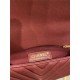 FLAP BAG WITH TOP HANDLE Chevrons Pattern Grained Calfskin Burgundy Gold Metal High