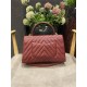 FLAP BAG WITH TOP HANDLE Chevrons Pattern Grained Calfskin Burgundy Gold Metal High