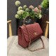 FLAP BAG WITH TOP HANDLE Chevrons Pattern Grained Calfskin Burgundy Gold Metal High