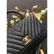 FLAP BAG WITH TOP HANDLE Chevrons Pattern Grained Calfskin Black Gold Metal High