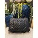 FLAP BAG WITH TOP HANDLE Chevrons Pattern Grained Calfskin Black Gold Metal High