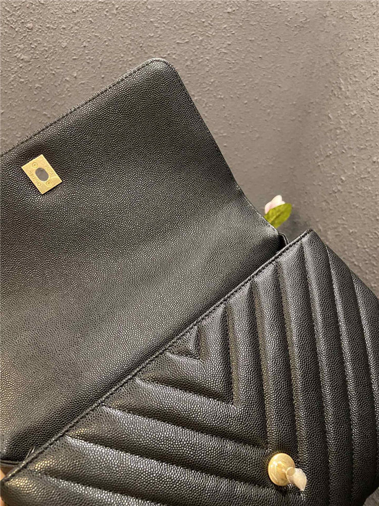 FLAP BAG WITH TOP HANDLE Chevrons Pattern Grained Calfskin Black Gold Metal High