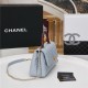 SMALL FLAP BAG WITH TOP HANDLE Grained Calfskin Light Blue Gold Metal High