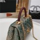 SMALL FLAP BAG WITH TOP HANDLE Grained Calfskin Gold Metal High