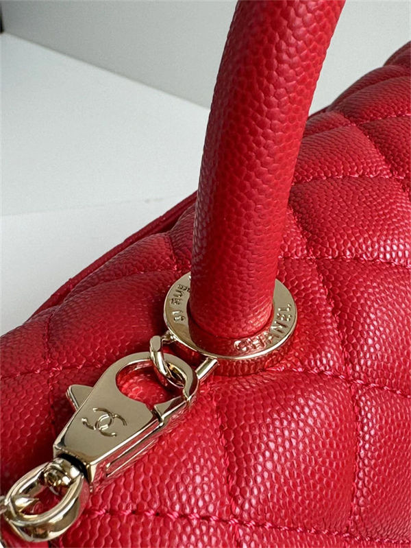 SMALL FLAP BAG WITH TOP HANDLE Grained Calfskin Red Gold Metal High