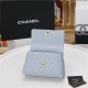 SMALL FLAP BAG WITH TOP HANDLE Grained Calfskin Light Blue Gold Metal High