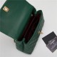 SMALL FLAP BAG WITH TOP HANDLE Grained Calfskin Green Gold Metal High