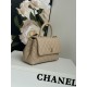 SMALL FLAP BAG WITH TOP HANDLE Grained Calfskin Beige Gold Metal High