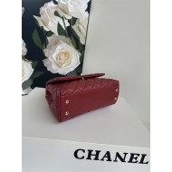 SMALL FLAP BAG WITH TOP HANDLE Grained Calfskin Burgundy Gold Metal High