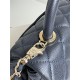 SMALL FLAP BAG WITH TOP HANDLE Grained Calfskin Navy Gold Metal High