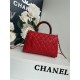 SMALL FLAP BAG WITH TOP HANDLE Grained Calfskin Red Gold Metal High