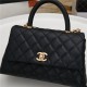 SMALL FLAP BAG WITH TOP HANDLE Grained Calfskin Black Gold Metal High