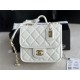 Chanel SMALL FLAP BAG WITH TOP HANDLE Grained Calfskin & Gold-Tone Metal AS3652 White A