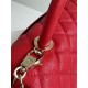 FLAP BAG WITH TOP HANDLE Grained Calfskin Red Gold Metal High