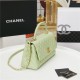 FLAP BAG WITH TOP HANDLE Grained Calfskin Green Gold Metal High