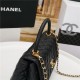 FLAP BAG WITH TOP HANDLE Grained Calfskin Black Gold Metal High