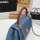 FLAP BAG WITH TOP HANDLE Grained Calfskin Blue Gold Metal High