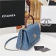 FLAP BAG WITH TOP HANDLE Grained Calfskin Blue Gold Metal High