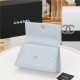 FLAP BAG WITH TOP HANDLE Grained Calfskin Light Blue Gold Metal High