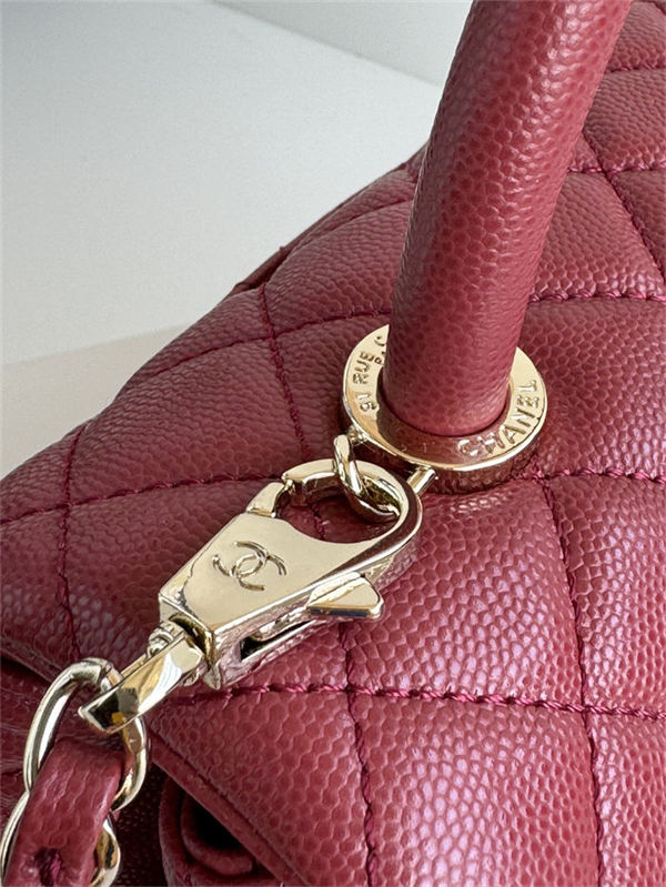 FLAP BAG WITH TOP HANDLE Grained Calfskin Burgundy Gold Metal High