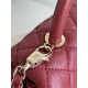 FLAP BAG WITH TOP HANDLE Grained Calfskin Burgundy Gold Metal High