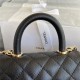 Mini FLAP BAG WITH TOP HANDLE Grained Calfskin Gold Metal Black A