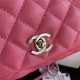 Mini FLAP BAG WITH TOP HANDLE Grained Calfskin Gold Metal Pink A