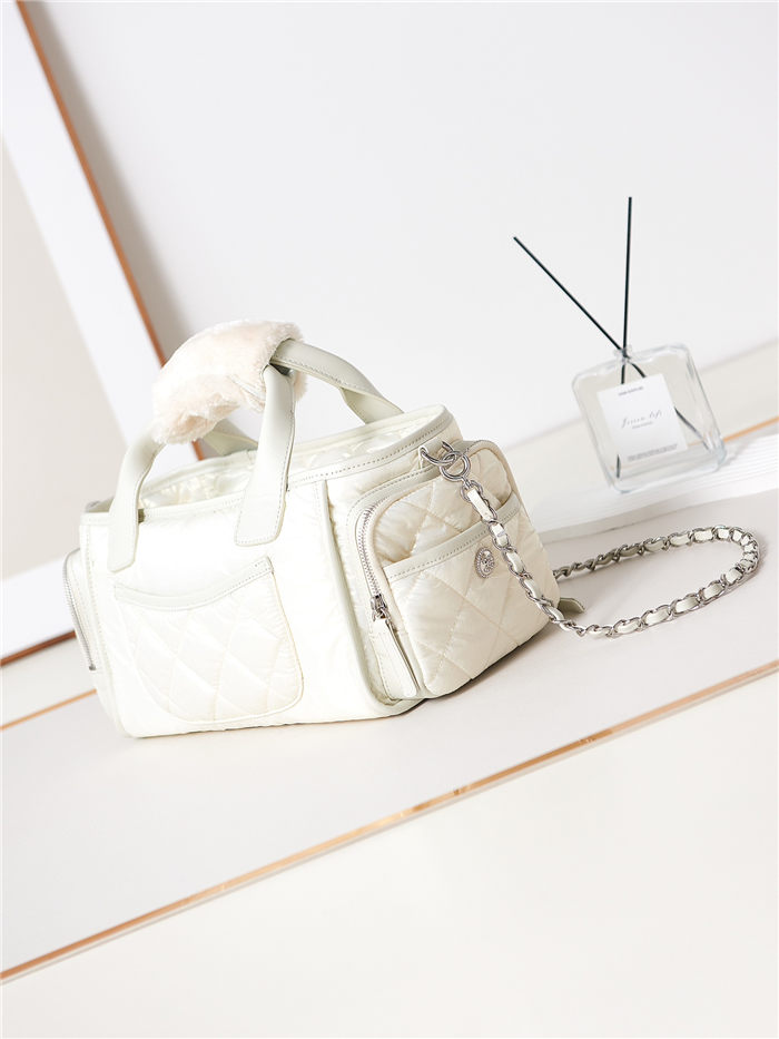 Chanel BOWLING BAG Nylon & Silver-Tone Metal AS4364 White A