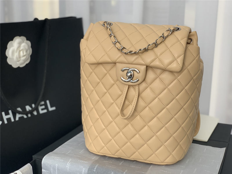 Chanel Small Backpack Lambskin 91120 Silver-Metal Nude High