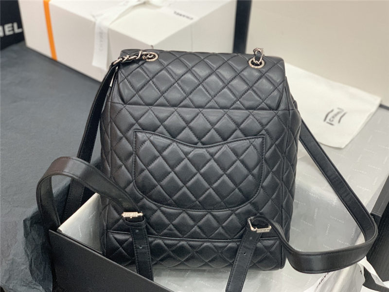 Chanel Medium Backpack Lambskin 91121 Silver-Metal Black High