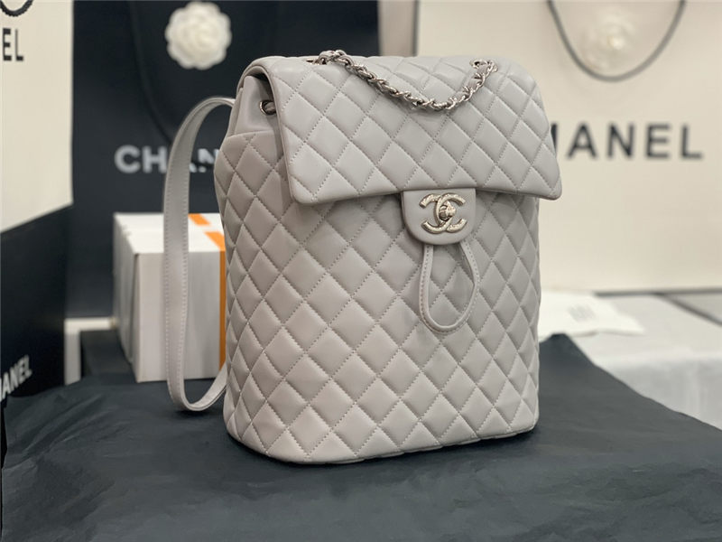 Chanel Medium Backpack Lambskin 91121 Silver-Metal Grey High