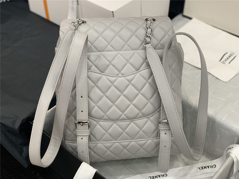 Chanel Medium Backpack Lambskin 91121 Silver-Metal Grey High