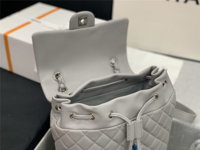 Chanel Medium Backpack Lambskin 91121 Silver-Metal Grey High