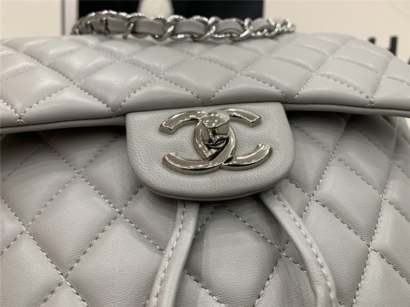 Chanel Medium Backpack Lambskin 91121 Silver-Metal Grey High