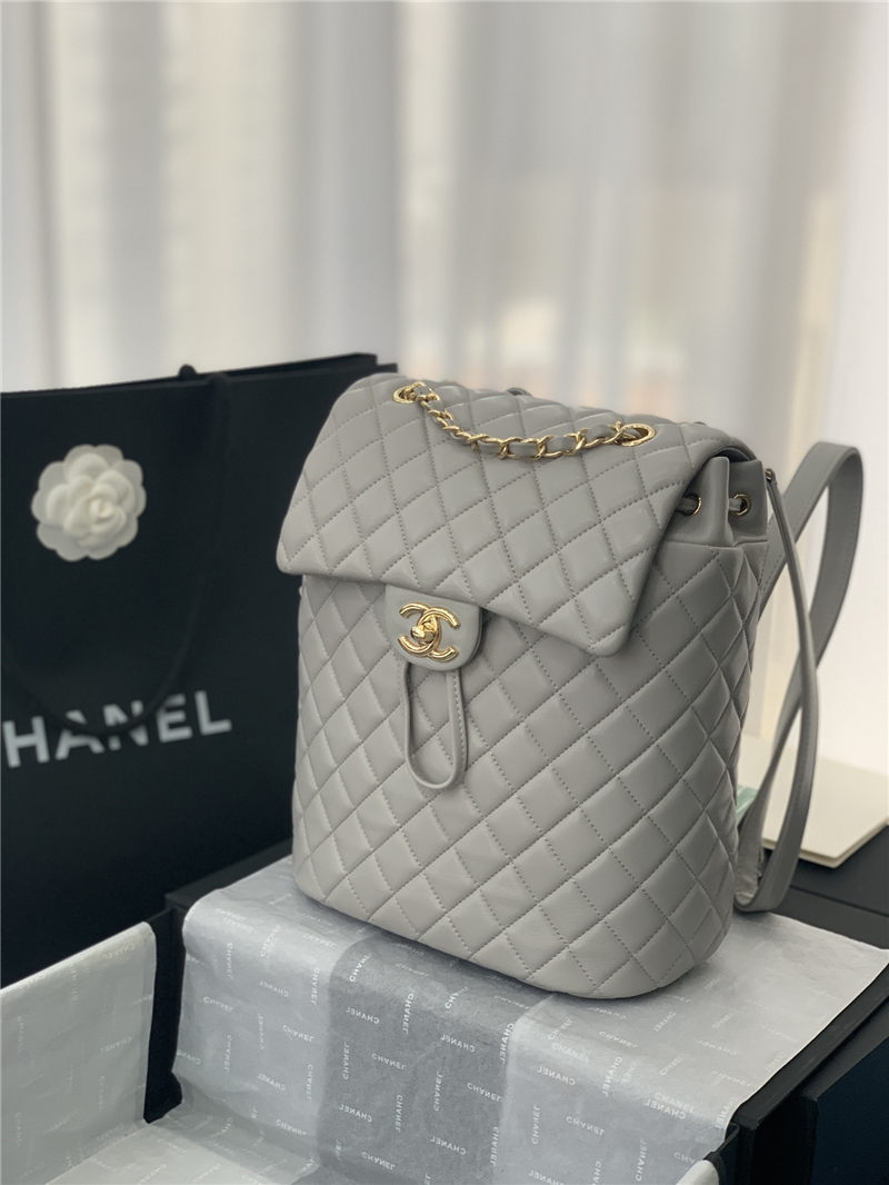 Chanel Medium Backpack Lambskin 91121 Gold-Metal Grey High