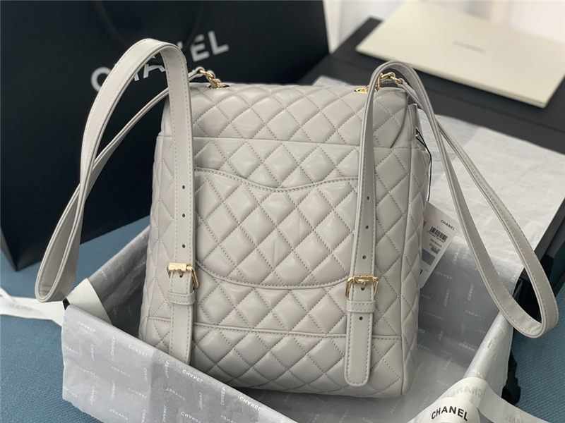 Chanel Medium Backpack Lambskin 91121 Gold-Metal Grey High