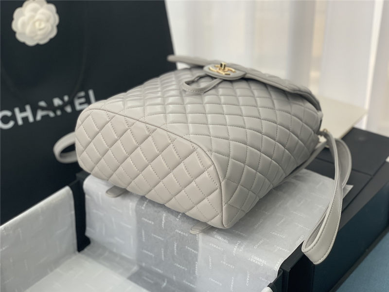 Chanel Medium Backpack Lambskin 91121 Gold-Metal Grey High