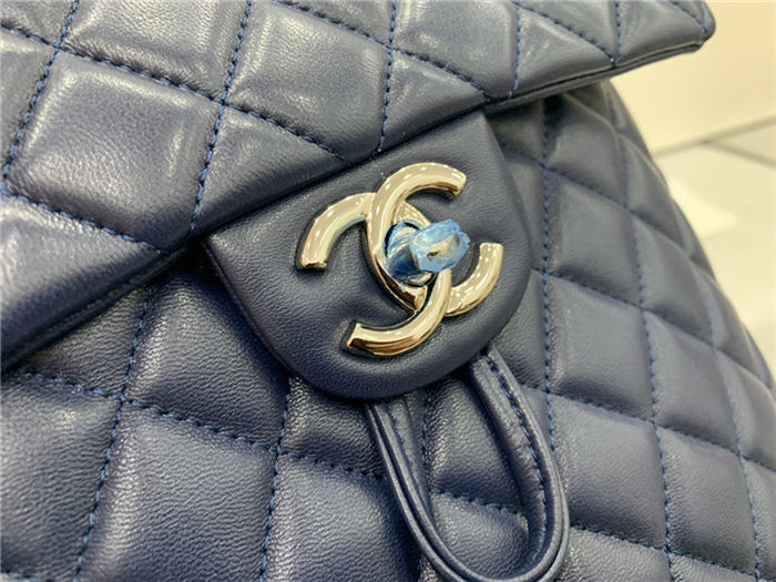 Chanel Medium Backpack Lambskin 91121 Silver-Metal Navy High