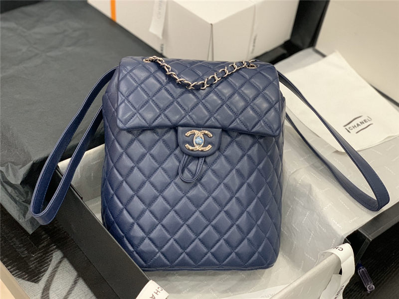 Chanel Medium Backpack Lambskin 91121 Silver-Metal Navy High