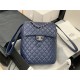 Chanel Medium Backpack Lambskin 91121 Silver-Metal Navy High