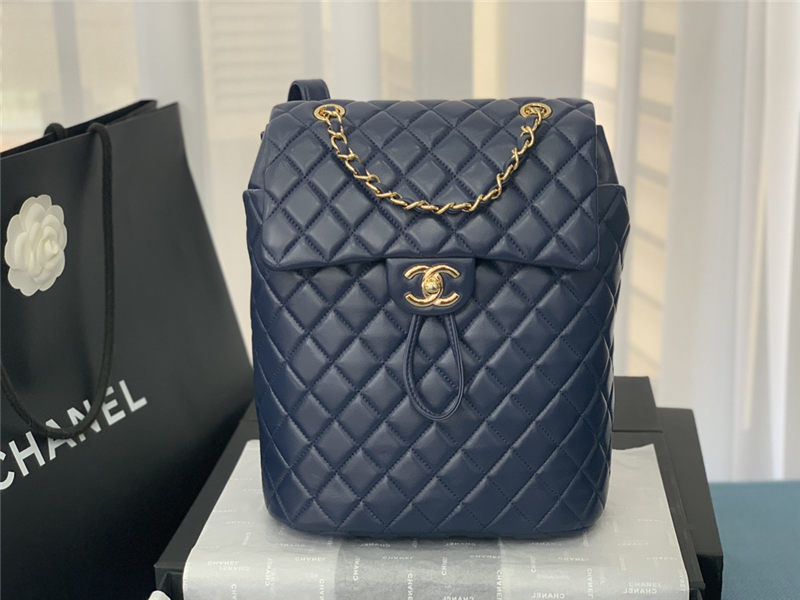 Chanel Medium Backpack Lambskin 91121 Gold-Metal Navy High