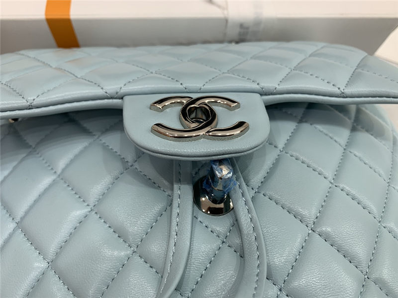 Chanel Medium Backpack Lambskin 91121 Silver-Metal Blue High