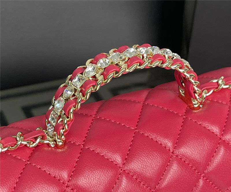 Chanel SMALL FLAP BAG With Top Diamond Handle Lambskin & Gold-Tone Metal AS4141 Fuchsia High