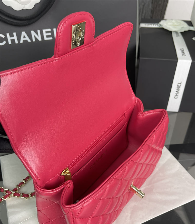 Chanel SMALL FLAP BAG With Top Diamond Handle Lambskin & Gold-Tone Metal AS4141 Fuchsia High